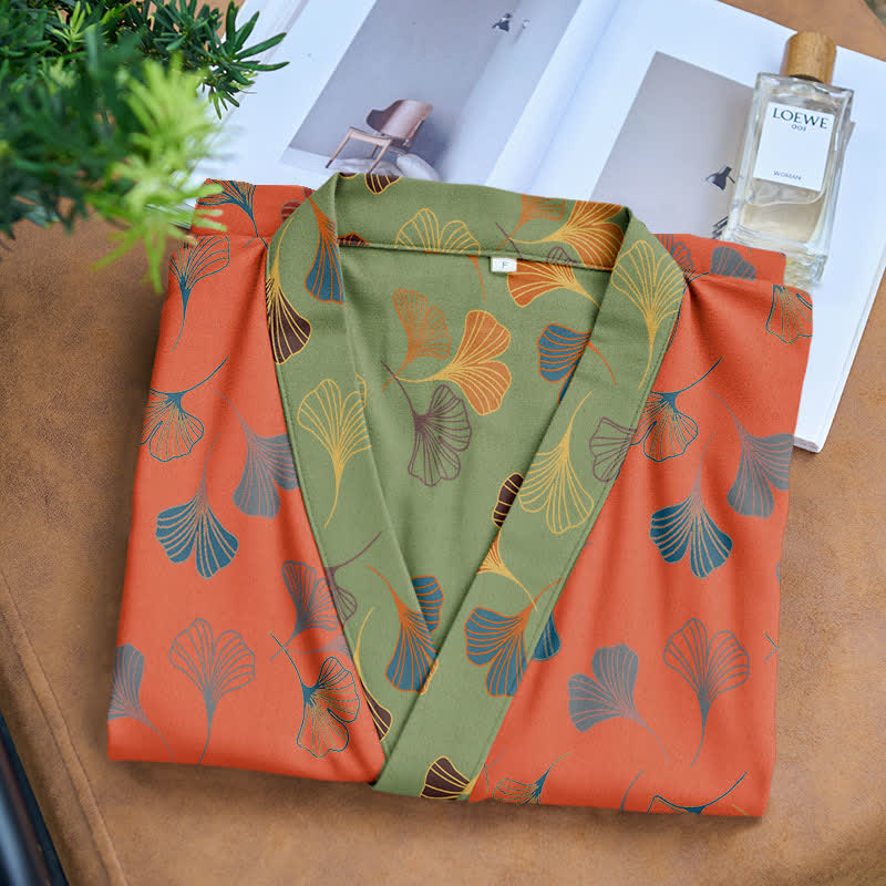 Ginkgo Biloba Cotton Gauze Kimono Robe - image 21