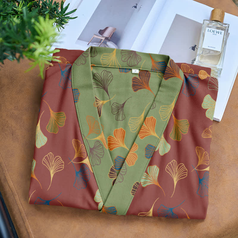 Ginkgo Biloba Cotton Gauze Kimono Robe - image 30