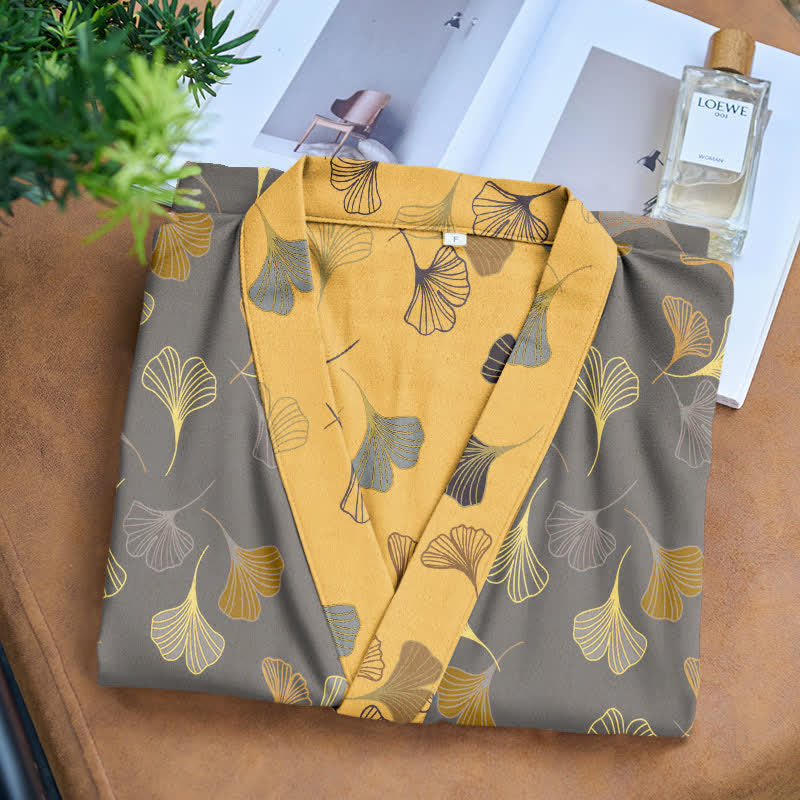 Ginkgo Biloba Cotton Gauze Kimono Robe - image 13