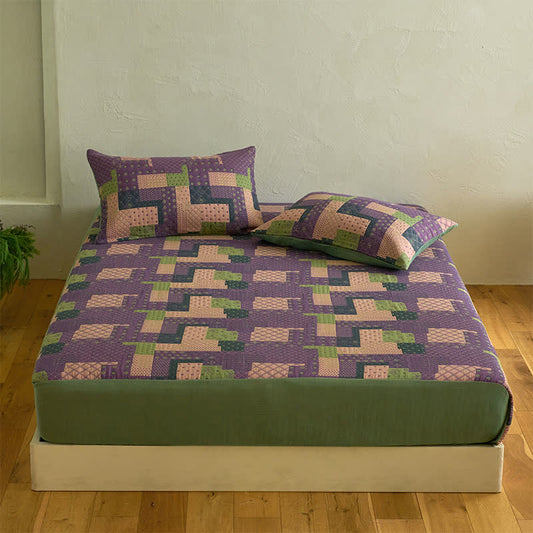 Patchwork Cotton Gauze Jacquard Fitted Sheet - Sheet with 2PCS Pillowcases - King - image 1