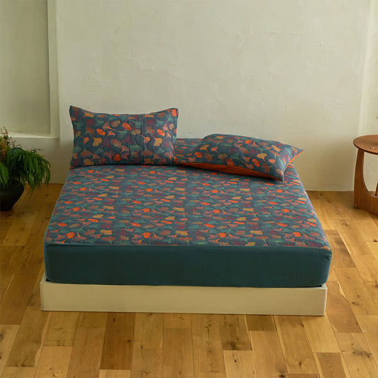 Ginkgo Natural Cotton Gauze Fitted Sheet - Sheet with 2PCS Pillowcases - King - image 1