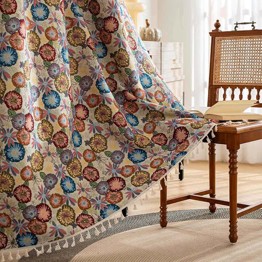 Artistic Floral Jacquard Tassel Curtain - Rod Pocket - 59" x 102" - image 1