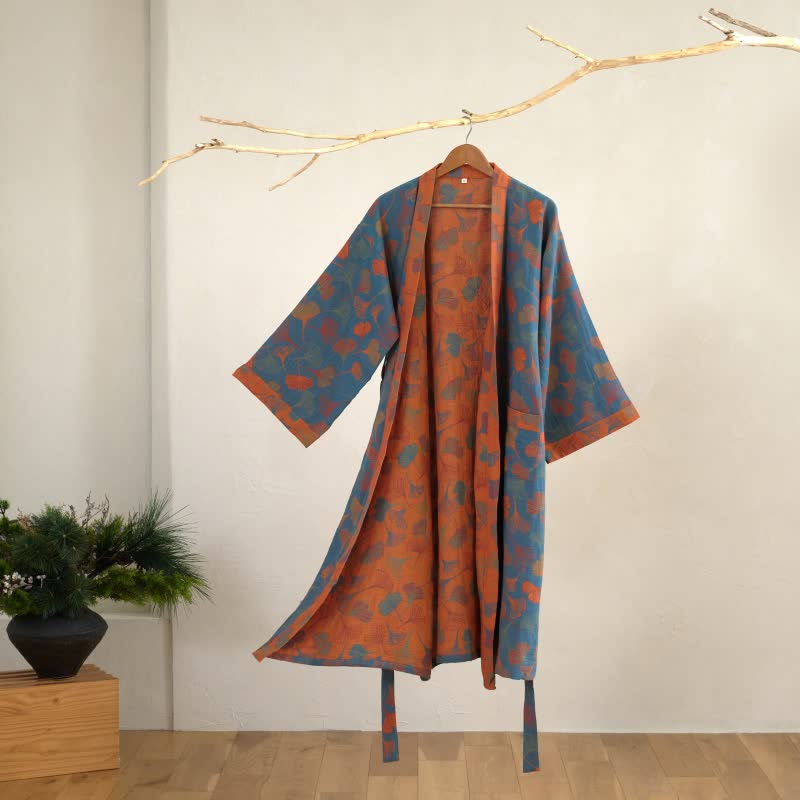 Ginkgo Biloba Cotton Gauze Kimono Robe - image 1