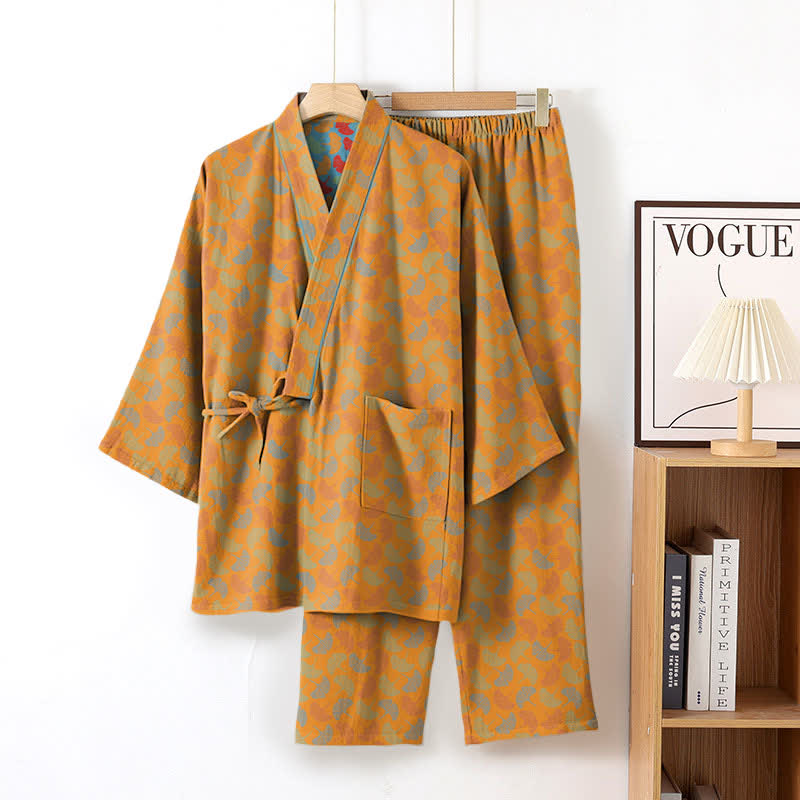 Ownkoti Ginkgo Leaf Cotton Kimono Loungewear Set - image 14