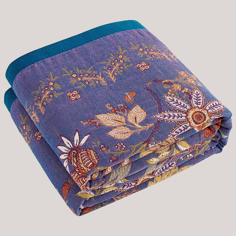 Purple Floral Muslin Cotton Gauze Quilt - image 3