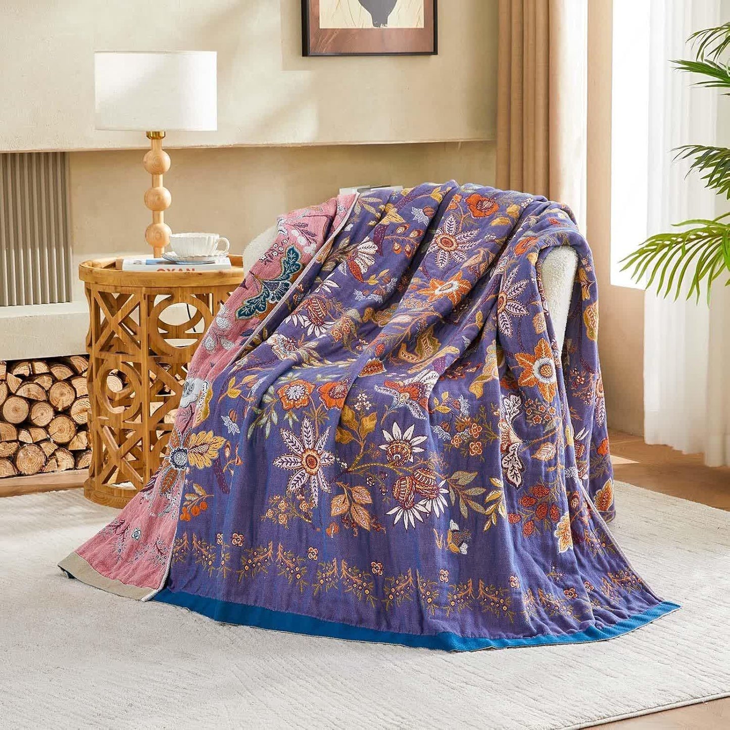 Purple Floral Muslin Cotton Gauze Quilt - image 2