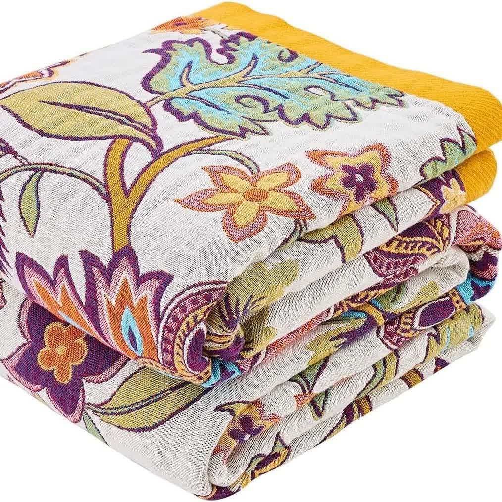 Retro Floral Muslin Cotton Gauze Quilt - image 5