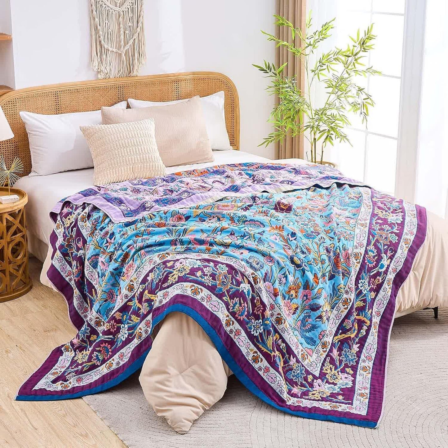 Floral Frame Muslin Cotton Gauze Quilt - Queen - image 1
