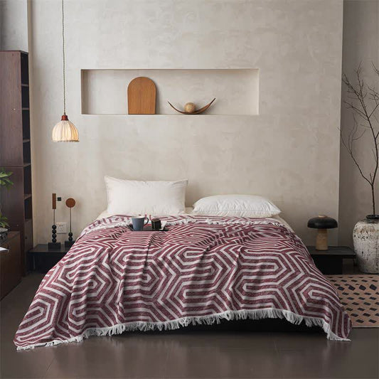 Plaid Jacquard Reversible Cotton Tassel Quilt - image 1