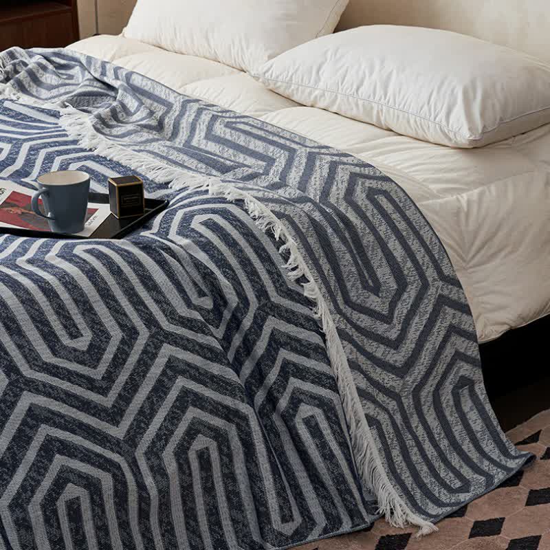Plaid Jacquard Reversible Cotton Tassel Quilt - image 8