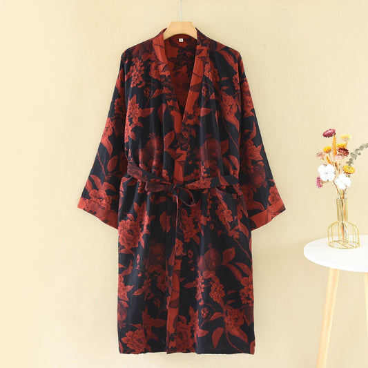 Luxurious Peony Cotton Jacquard Kimono Bathrobe - XL - image 1