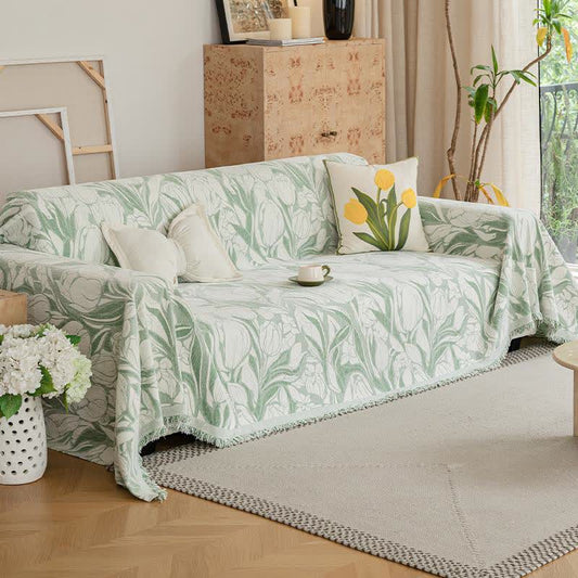 Green Tulip Chenille Sofa Throw Blanket - 71" x 134" - image 1