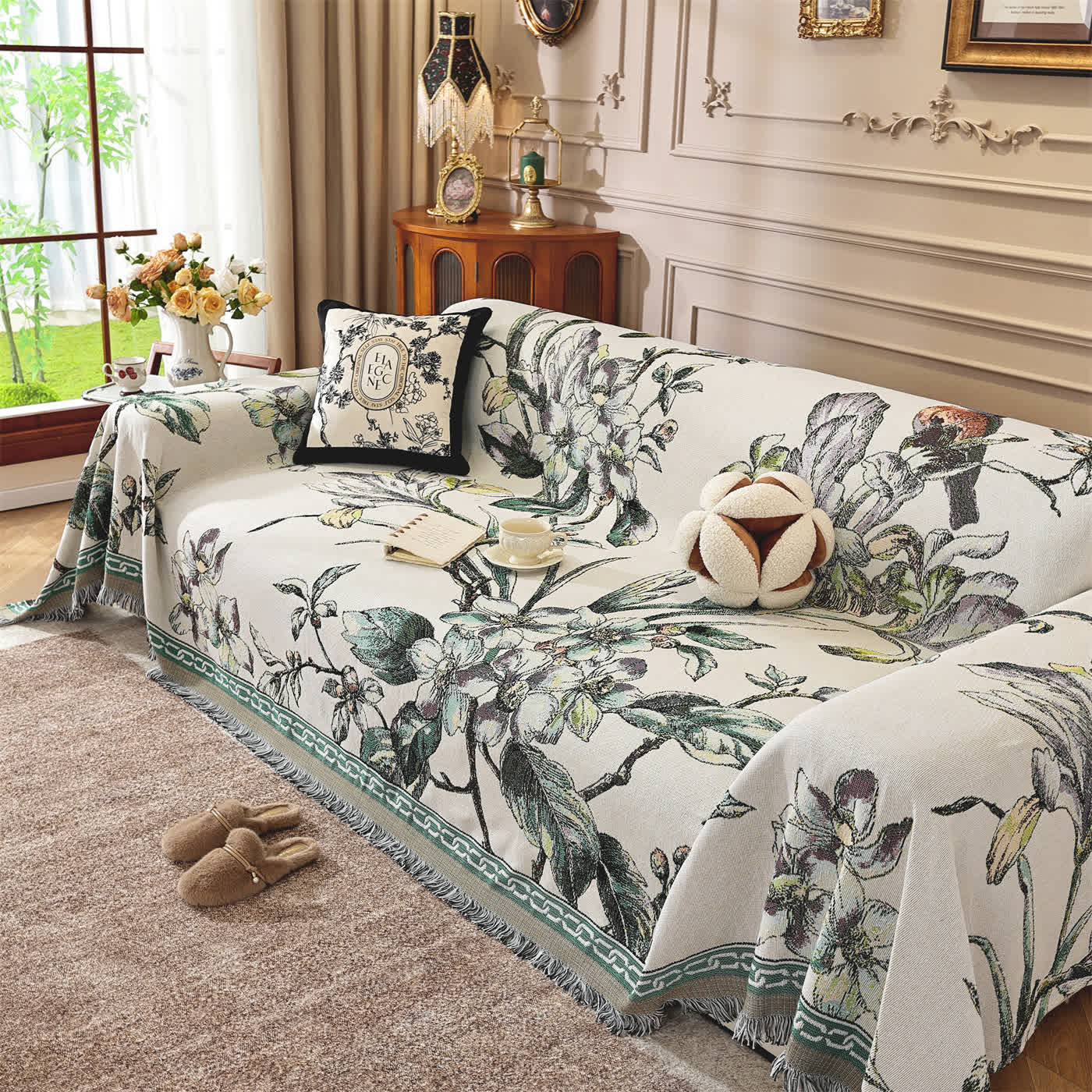 Luxurious Floral Chenille Sofa Throw Blanket - 71" x 134" - image 1