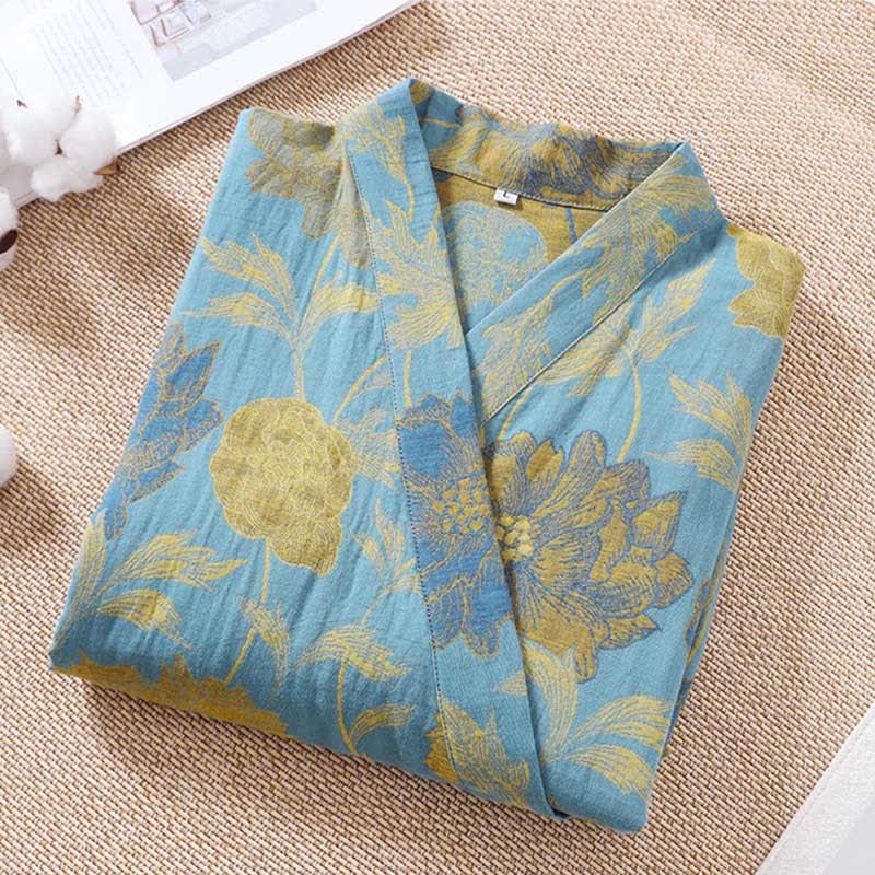 Green Peony Cotton Gauze Bathrobe - image 2