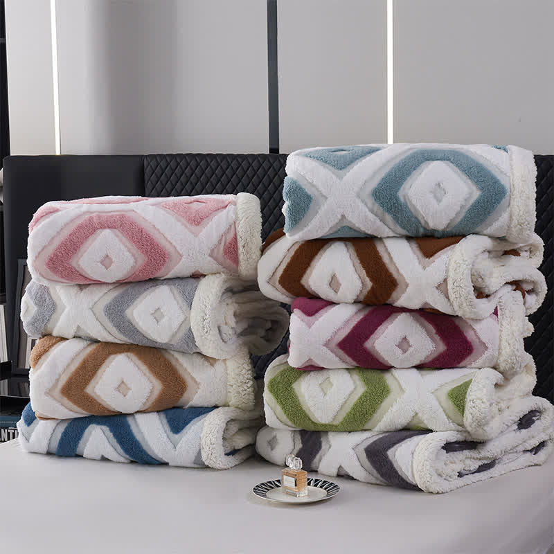 Geometric Pattern Jacquard Sherpa Blanket - image 2