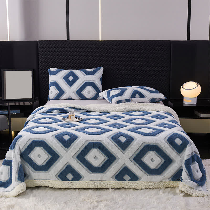 Geometric Pattern Jacquard Sherpa Blanket - Lake Blue - Queen - image 11