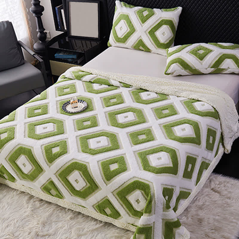 Geometric Pattern Jacquard Sherpa Blanket - image 3