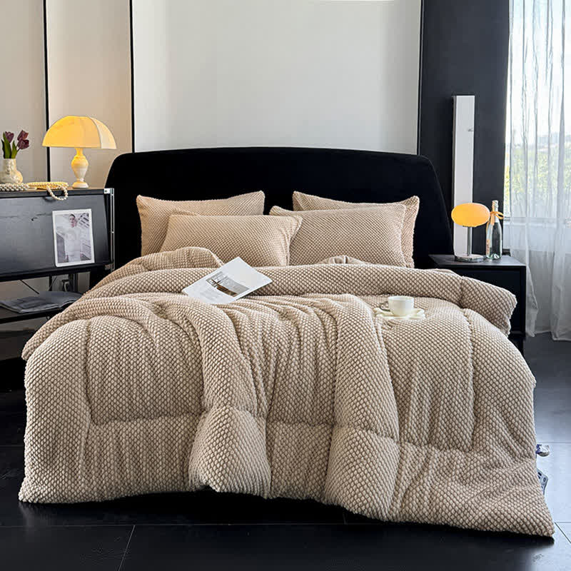Solid Color Textured Warm Blanket - Khaki - 2PCS Pillowcases - 19" x 29" - image 6