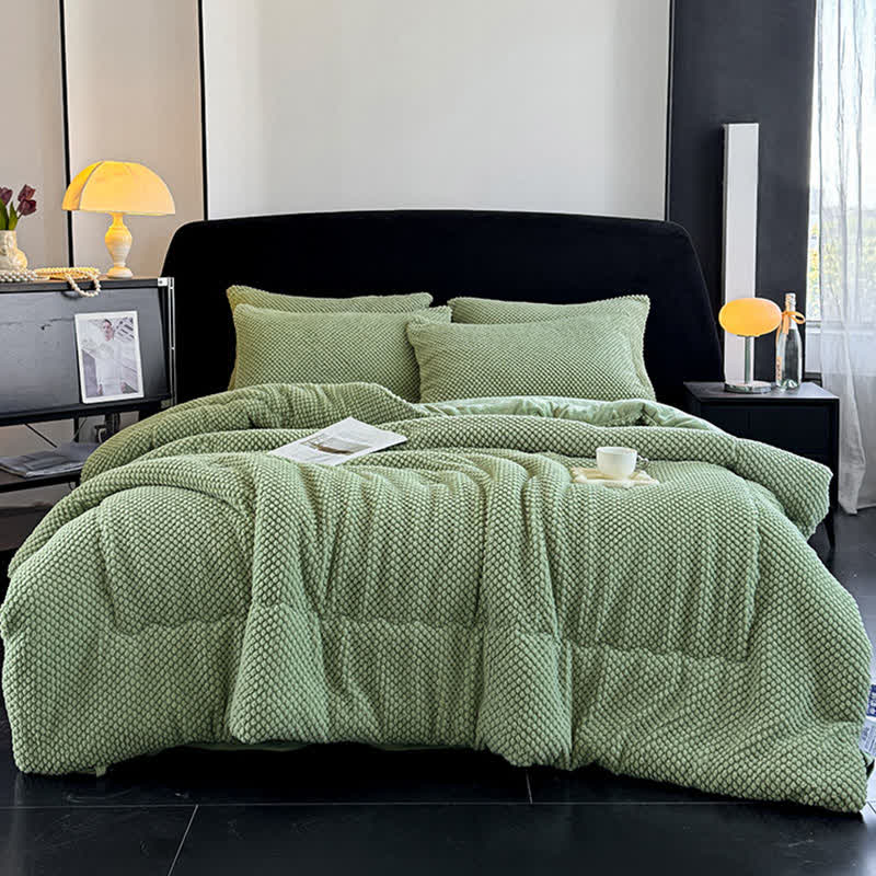 Solid Color Textured Warm Blanket - Green - 2PCS Pillowcases - 19" x 29" - image 14