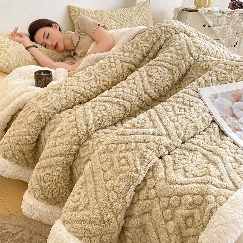 Plush Floral Sherpa Fleece Warm Blanket - Light Coffee - Queen - image 12