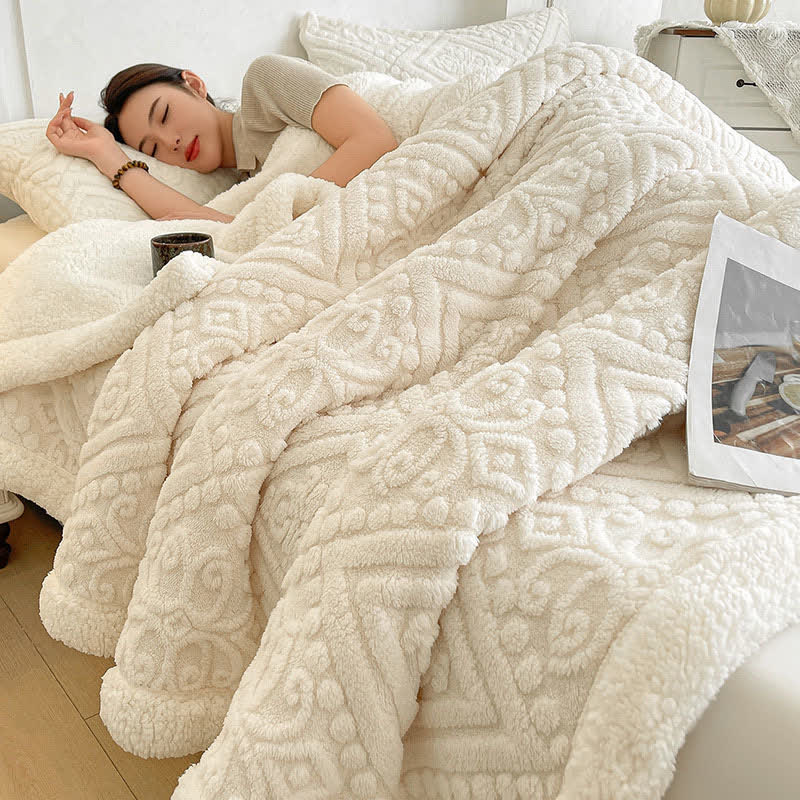 Plush Floral Sherpa Fleece Warm Blanket - White - Queen - image 9