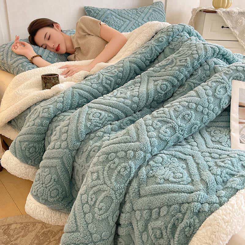 Plush Floral Sherpa Fleece Warm Blanket - Sky Blue - Queen - image 8
