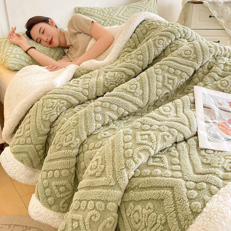 Plush Floral Sherpa Fleece Warm Blanket - Light Green - Queen - image 10