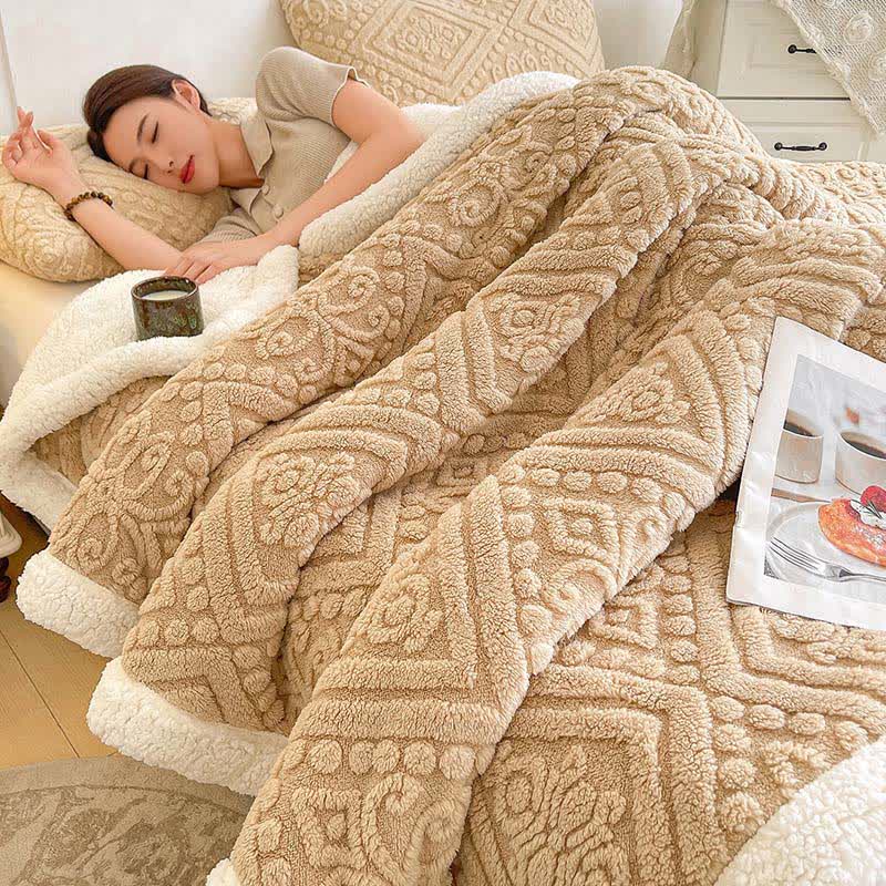 Plush Floral Sherpa Fleece Warm Blanket - Caramel - Queen - image 11