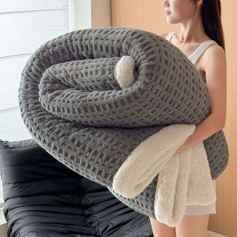 Textured Waffle Sherpa Throw Blanket - Dark Grey - Queen - image 15