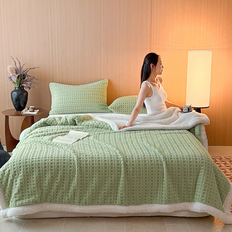 Textured Waffle Sherpa Throw Blanket - image 8