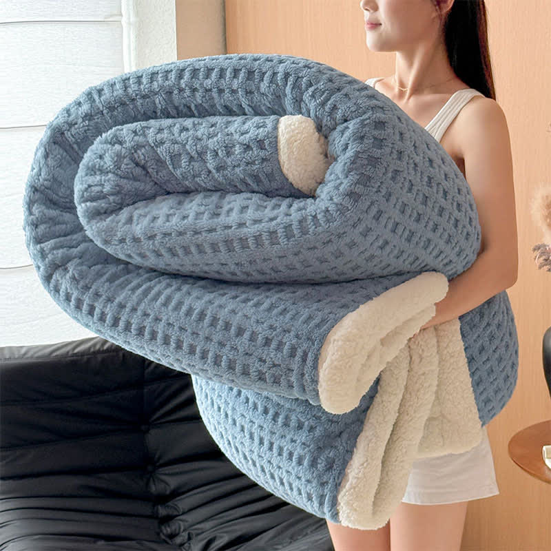 Textured Waffle Sherpa Throw Blanket - Blue - Queen - image 17