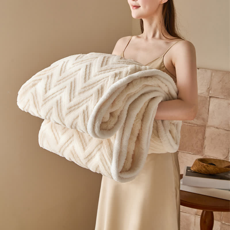 Modern Chevron Jacquard Warm Blanket - Beige - Queen - image 16