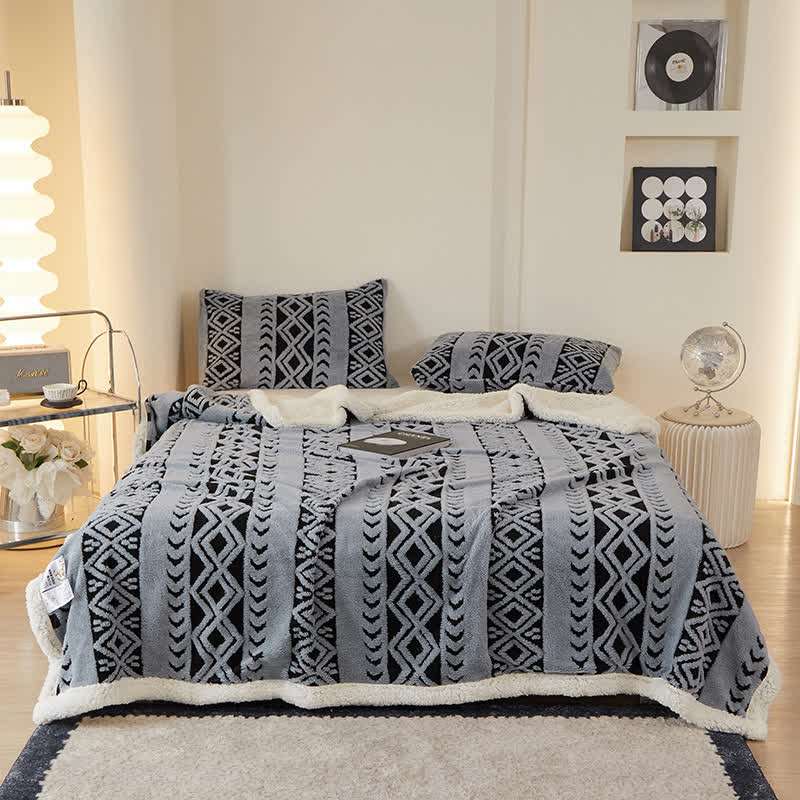 Striped Diamond Jacquard Warm Blanket - Grey - Queen - image 10