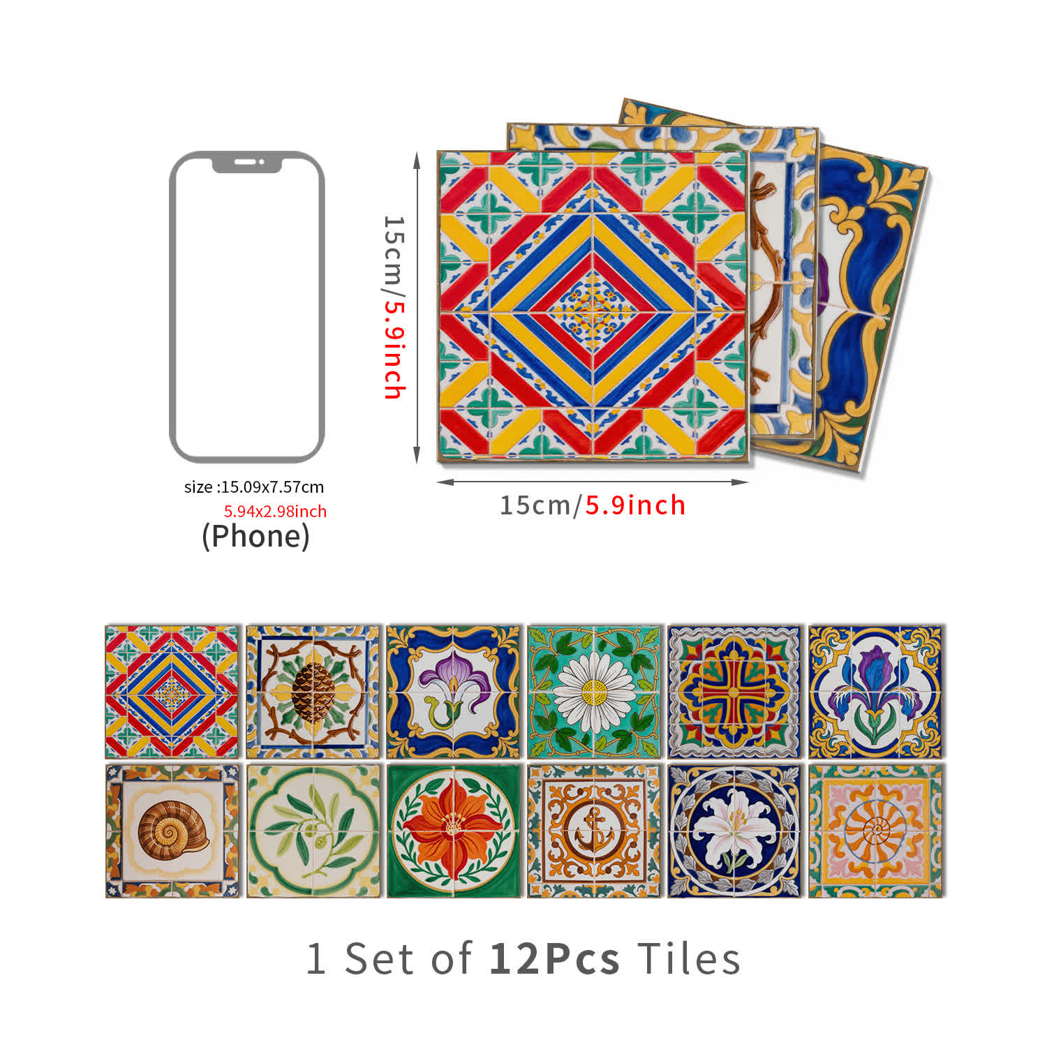 Vintage Talavera PET Foam Tile Wall Decals - 12PCS - 6" x 6" - image 7