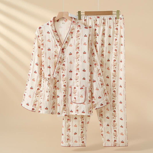Cotton Gauze Cherry Mushroom Kimono Pajamas - XL - image 0