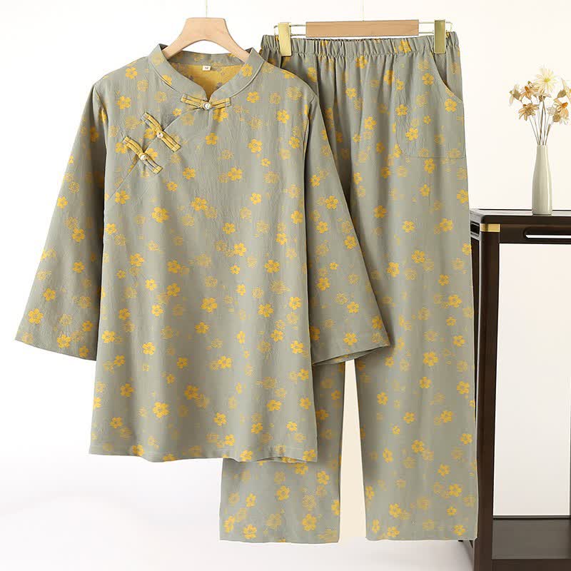 Oriental Flower Jacquard Cotton Gauze Pajamas - XL - image 0