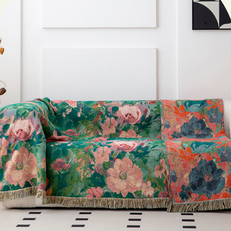 Botanical Art Natural Cotton Tassel Quilt - image 3