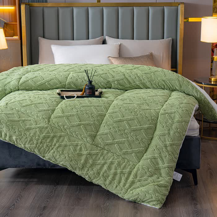 Luxury Diamond Embossed Sherpa Throw Blanket - Green - King - image 8