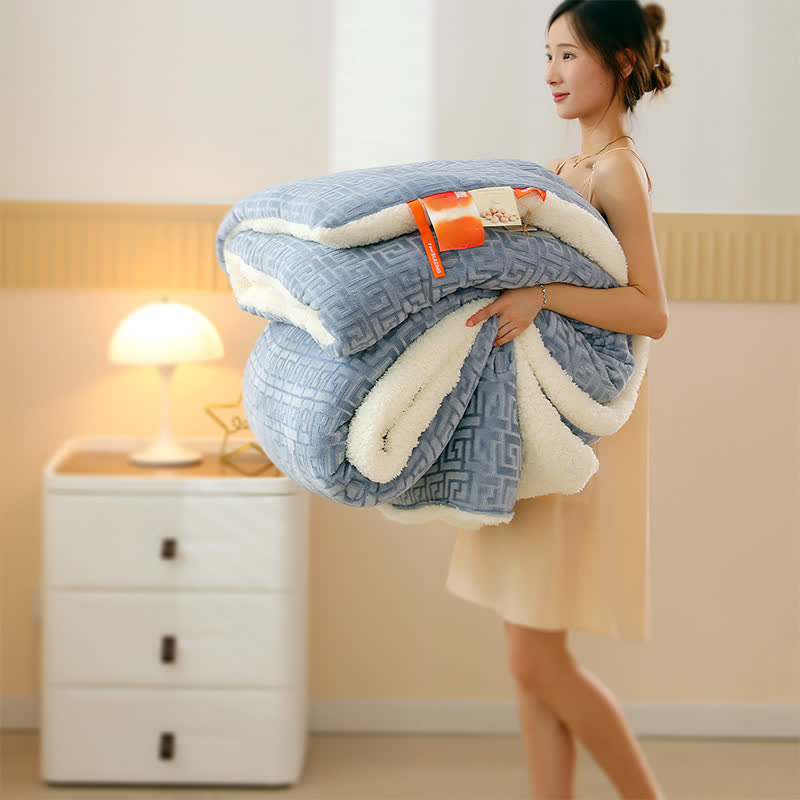 Geometric Embossed Sherpa Throw Blanket - Dark Grey - King - image 1