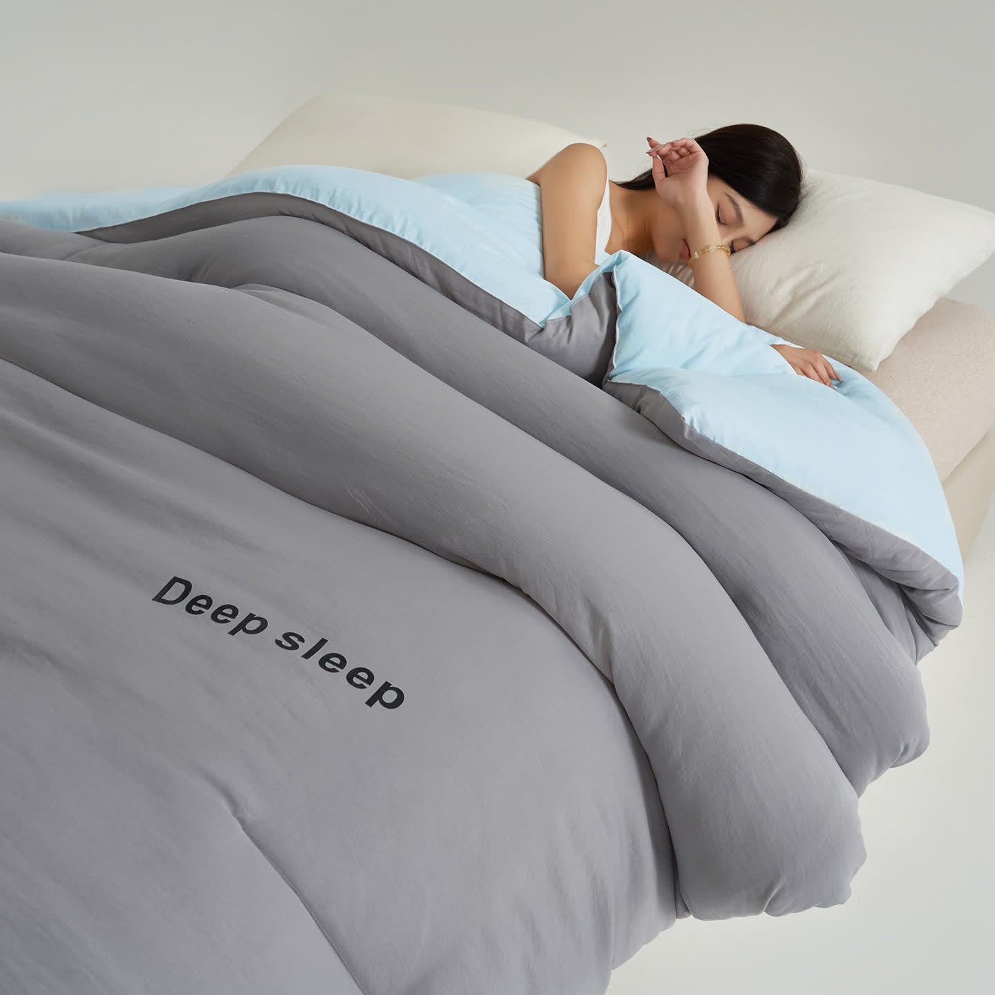 Deep Sleep Letter Printed Comforter - Light Grey & Sky Blue - King - image 16