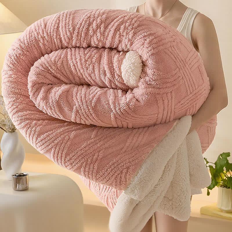 Striped Diamond Textured Warm Throw Blanket - Pink - 2PCS Pillowcases - 19" x 29" - image 8