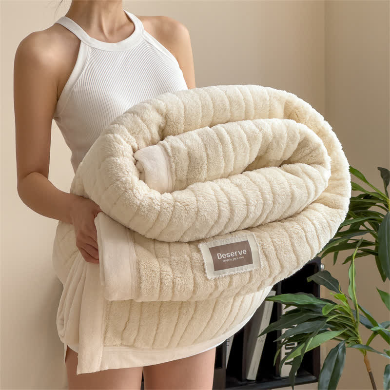 Luxe Striped Textured Warm Throw Blanket - Beige - 2PCS Pillowcases - 19" x 29" - image 14