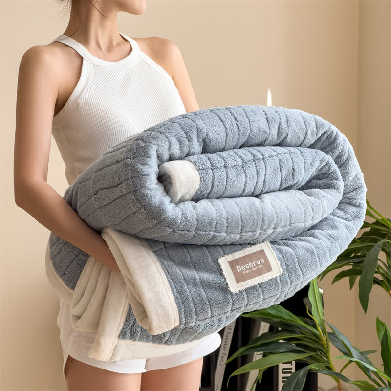 Luxe Striped Textured Warm Throw Blanket - Blue - 2PCS Pillowcases - 19" x 29" - image 10