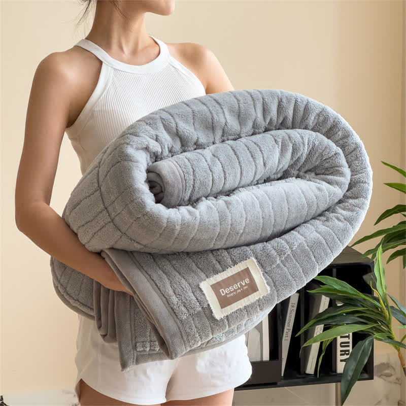 Luxe Striped Textured Warm Throw Blanket - Light Gray - 2PCS Pillowcases - 19" x 29" - image 12