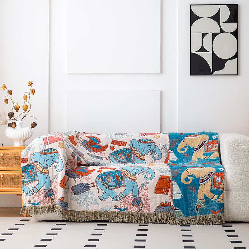 Fun Elephant Cotton Gauze Tassel Quilt - image 3