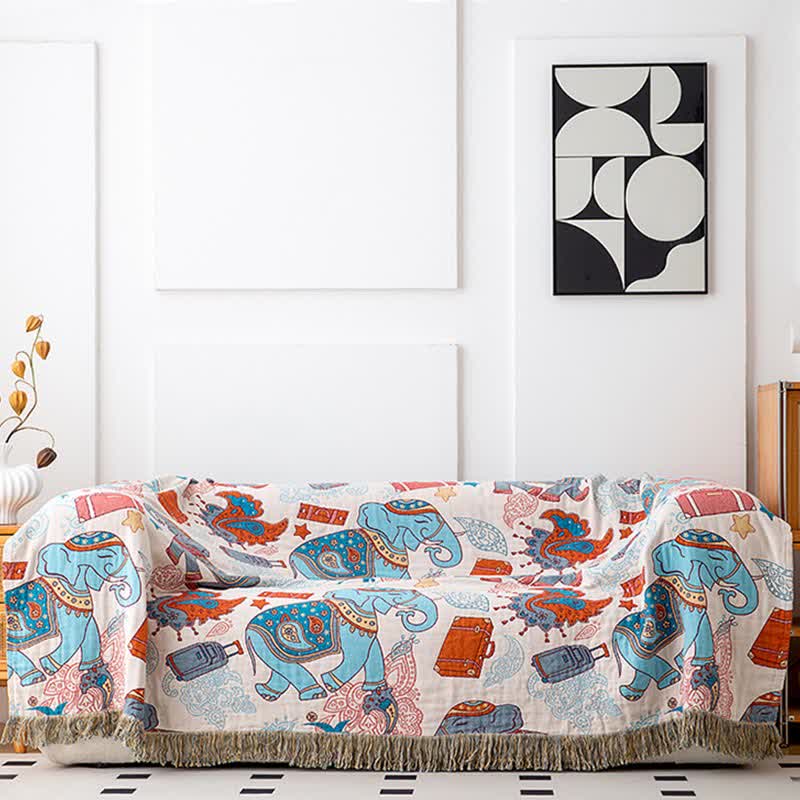 Fun Elephant Cotton Gauze Tassel Quilt - image 2