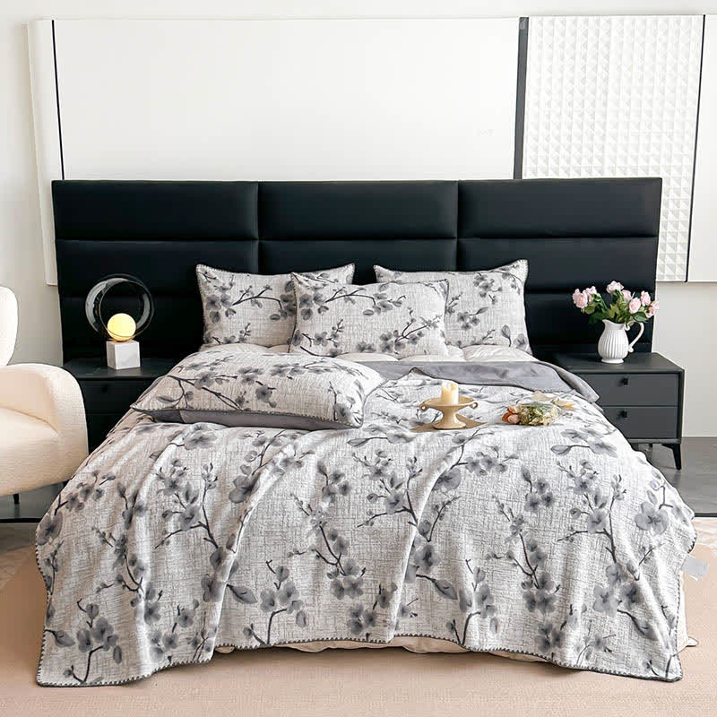 Plum Blossom Jacquard Throw Blanket - 2pcs Pillowcases - Grey - 19" x 29" - image 0