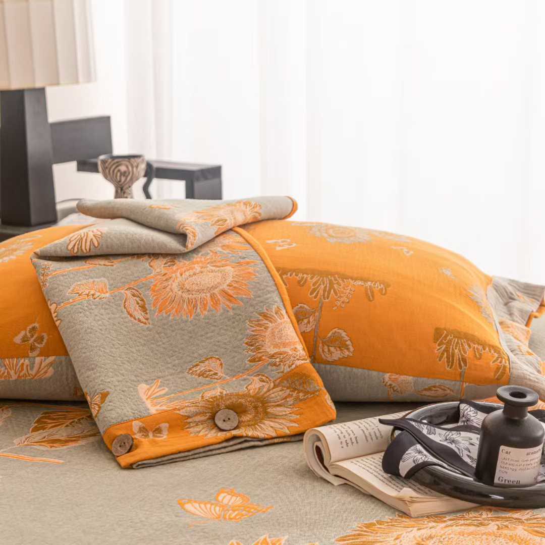 Sunflower Butterfly Cotton Gauze Bedding Set(4PCS) - image 3