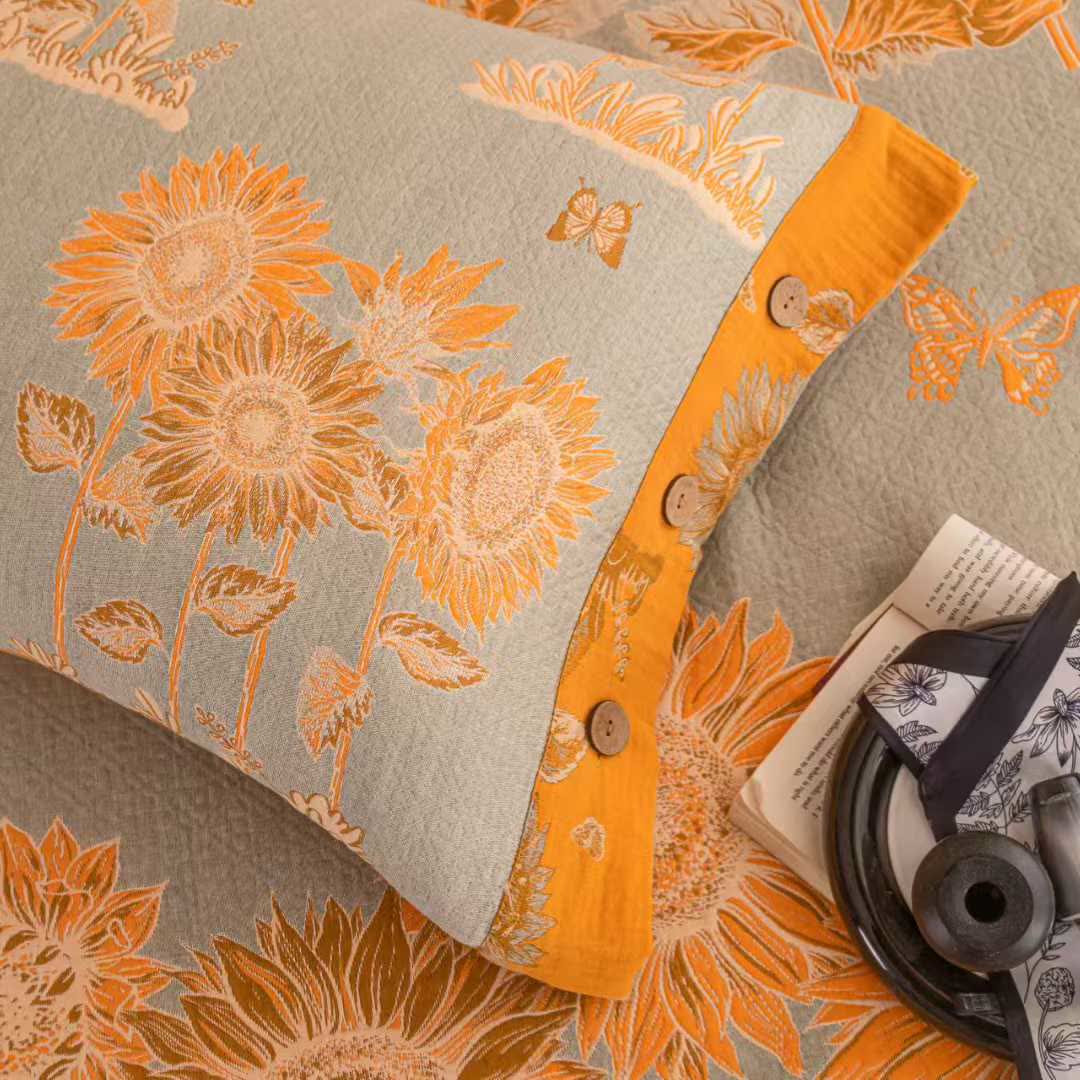 Sunflower Butterfly Cotton Gauze Bedding Set(4PCS) - image 2