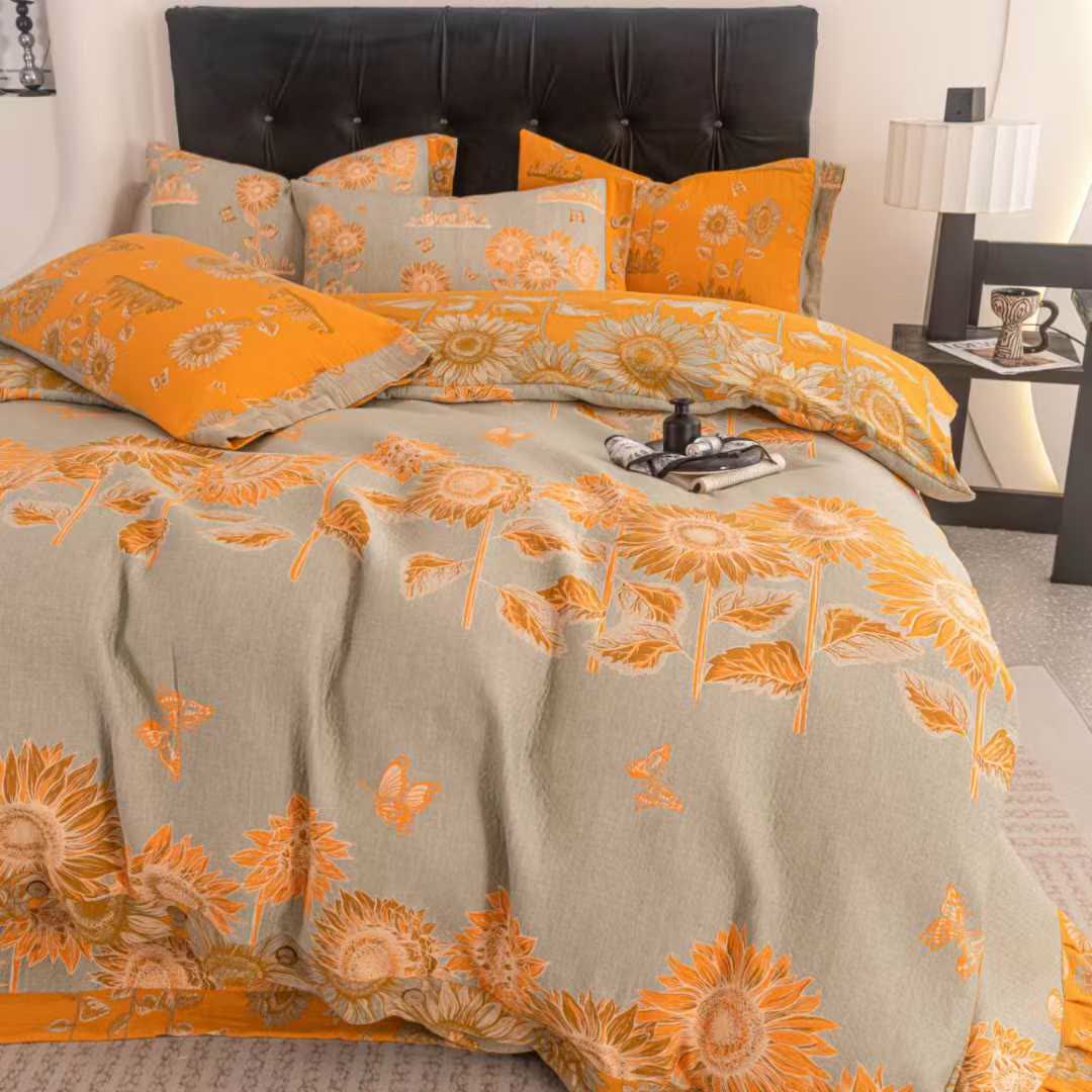 Sunflower Butterfly Cotton Gauze Bedding Set(4PCS) - image 1
